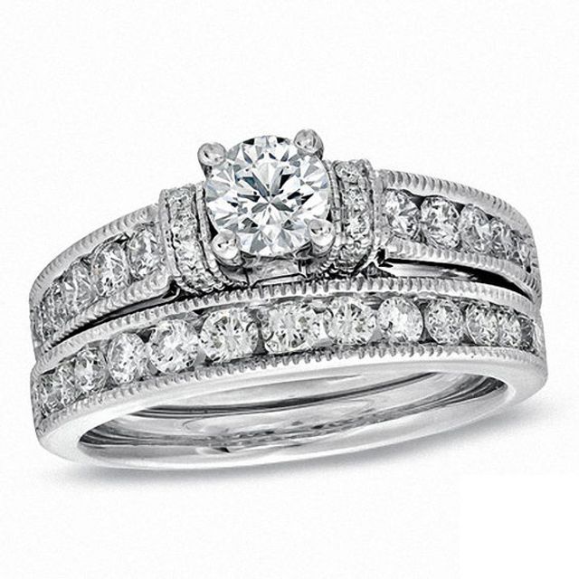 Celebration Ideal 1-1/2 CT. T.w. Diamond Bridal Set in 14K White Gold (J/I1)