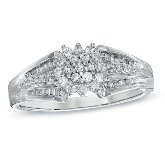 1/3 CT. T.w. Diamond Starburst Cluster Ring in Sterling Silver