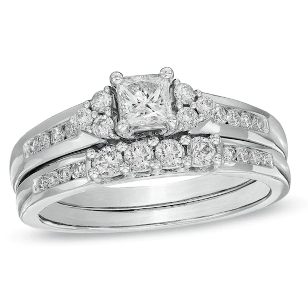 3/4 CT. T.w. Princess-Cut Diamond Bridal Set in 14K White Gold