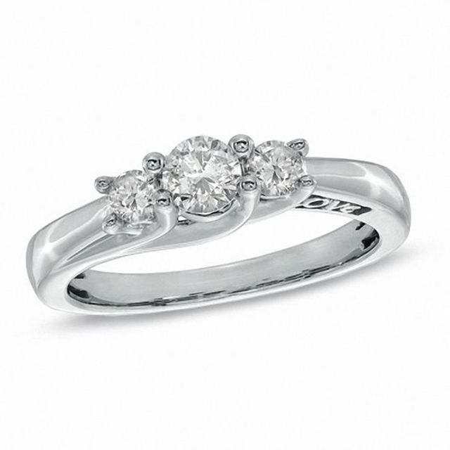 1/2 CT. T.w. Diamond Love Three Stone Engagement Ring in 10K White Gold