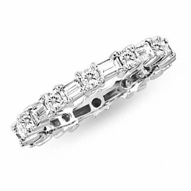 1-3/8 CT. T.w. Baguette and Round Diamond Alternating Wedding Band in 14K White Gold (I/Si2)