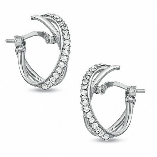 Crystal Oval "X" Hoop Earrings in Sterling Silver