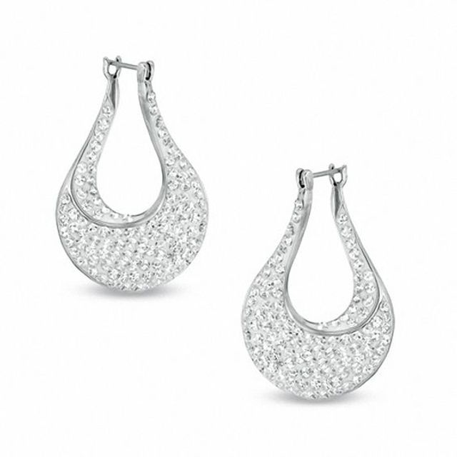 Crystal Oval Twist Hoop Earrings in Sterling Silver