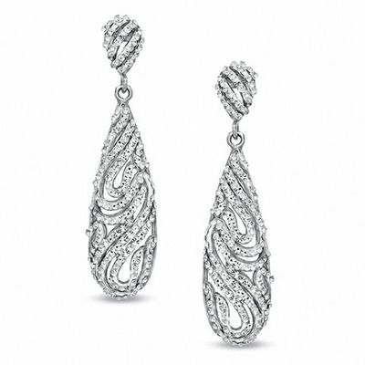 Crystal Oblong Swirl Drop Earrings in Sterling Silver