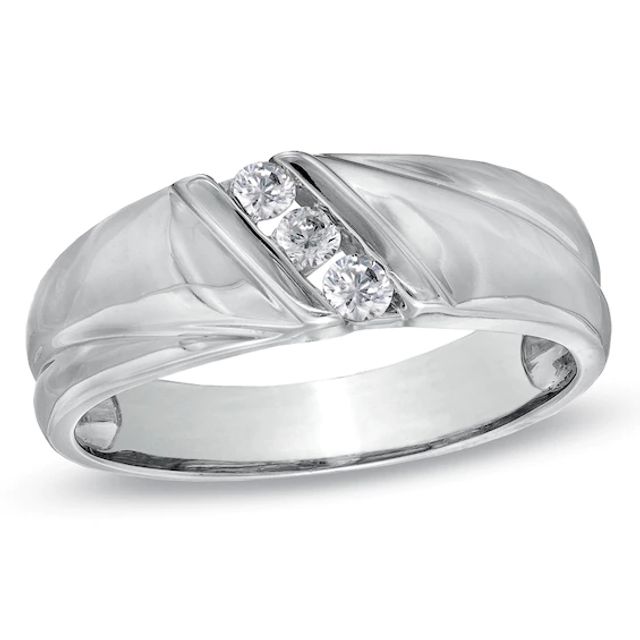 Men's 1/6 CT. T.w. Diamond Three Stone Slant Wedding Band in 10K White Gold