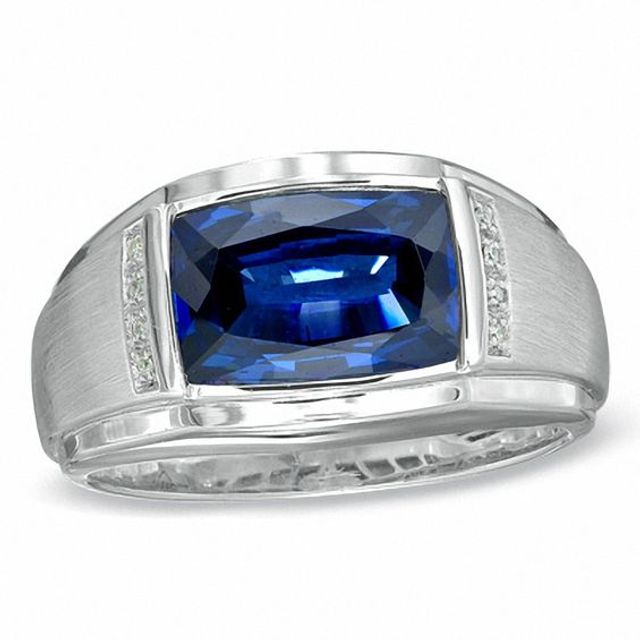 Lab-Created Blue Sapphire and Diamond Accent Ring in Sterling Silver