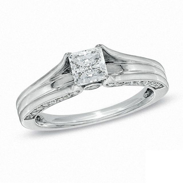 1 CT. T.w. Certified Canadian Princess-Cut Diamond Engagement Ring in 14K White Gold (I/I1