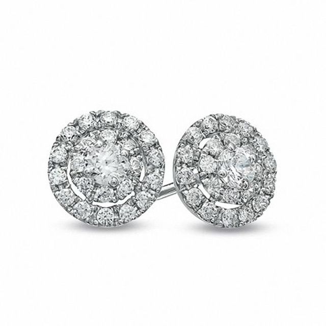 1/2 CT. T.w. Diamond Double Frame Stud Earrings in 10K White Gold