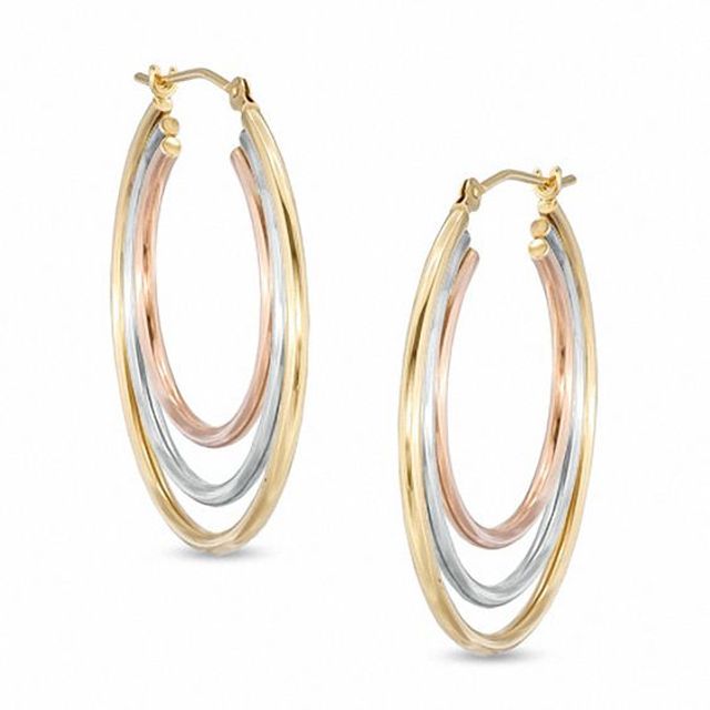 Triple Hoop Earrings in 14K Tri-Tone Gold