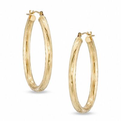30mm Diamond-Cut Oval Hoop Earrings in 14K Gold