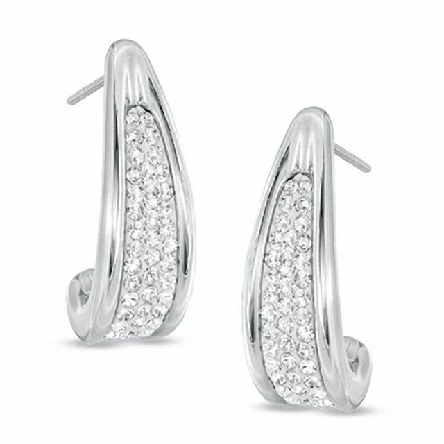 Crystal Half Moon J-Hoop Earrings in Sterling Silver