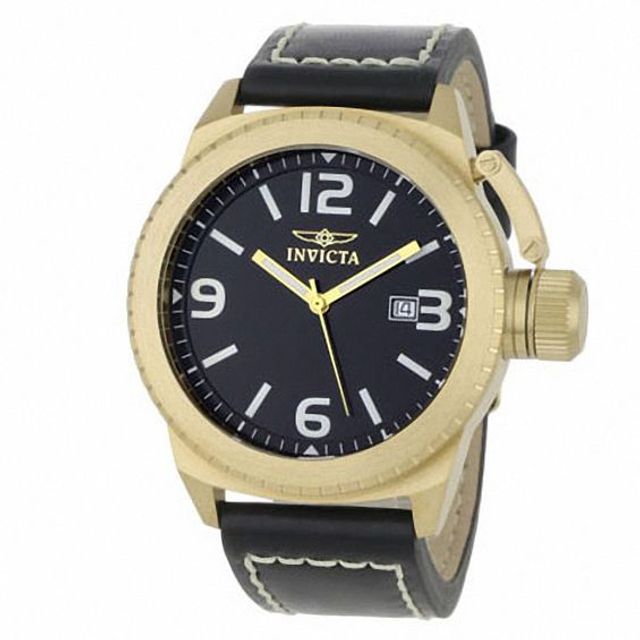Men's Invicta Corduba Gold-Tone Strap Watch with Black Dial (Model: 1111)