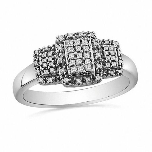 1/4 CT. T.w. Composite Princess-Cut Diamond Three Stone Promise Ring in Sterling Silver