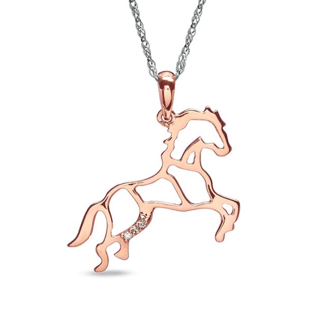 Diamond Accent Stallion Horse Pendant in Rose IP Sterling Silver