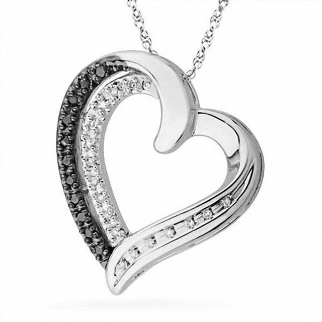 1/15 CT. T.w. Enhanced Black and White Diamond Heart Pendant in Sterling Silver