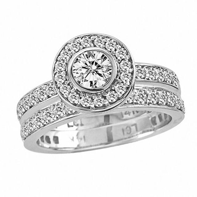 1-1/2 CT. T.w. Diamond Frame Bridal Set in 14K White Gold