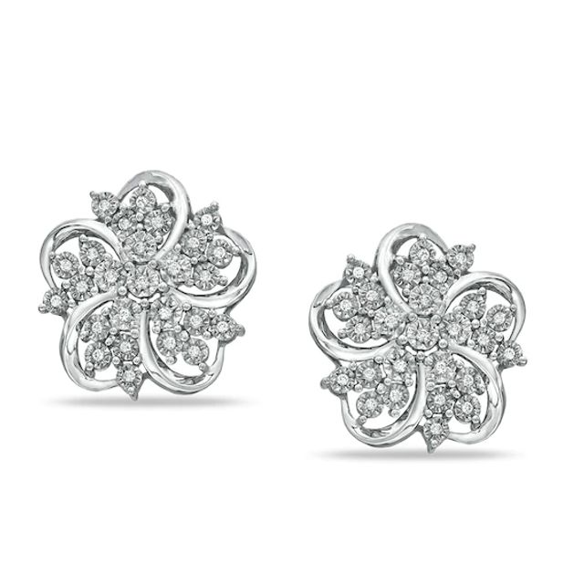 1/6 CT. T.w. Diamond Star Flower Stud Earrings in Sterling Silver