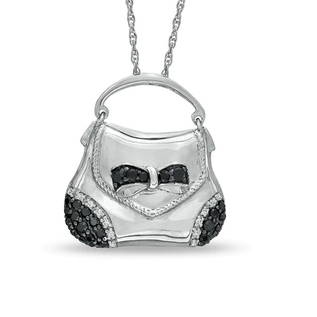 1/3 CT. T.w. Enhanced Black and White Diamond Handbag Pendant in Sterling Silver