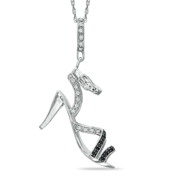 1/7 CT. T.w. Enhanced Black and White Diamond Stiletto Sandal Pendant in Sterling Silver