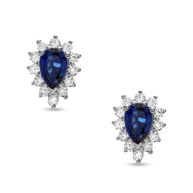 Lab-Created Blue and White Sapphire Earrings in Sterling Silver