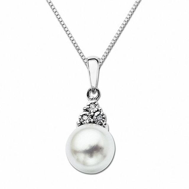 Freshwater Cultured Pearl and Diamond Accent Pendant in Sterling Silver