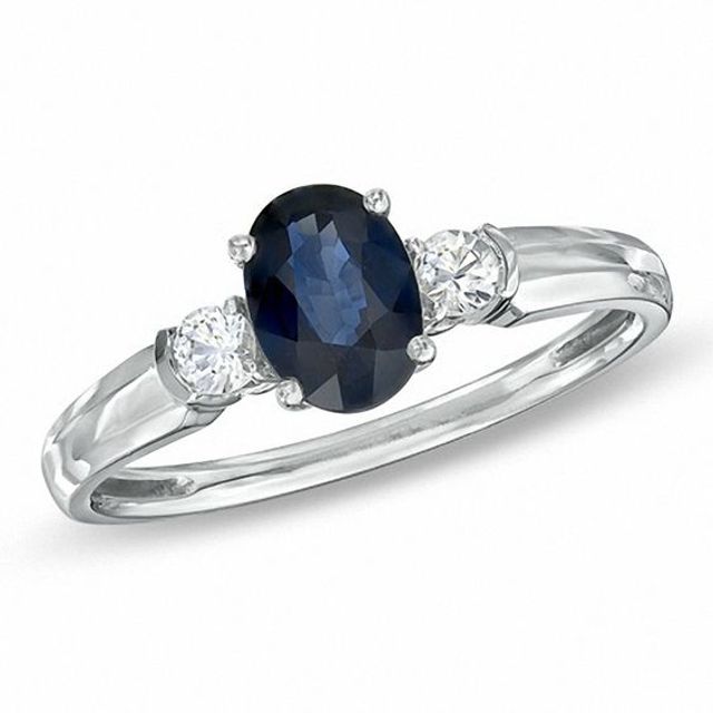 Oval Blue and White Sapphire Ring in 10K White Gold