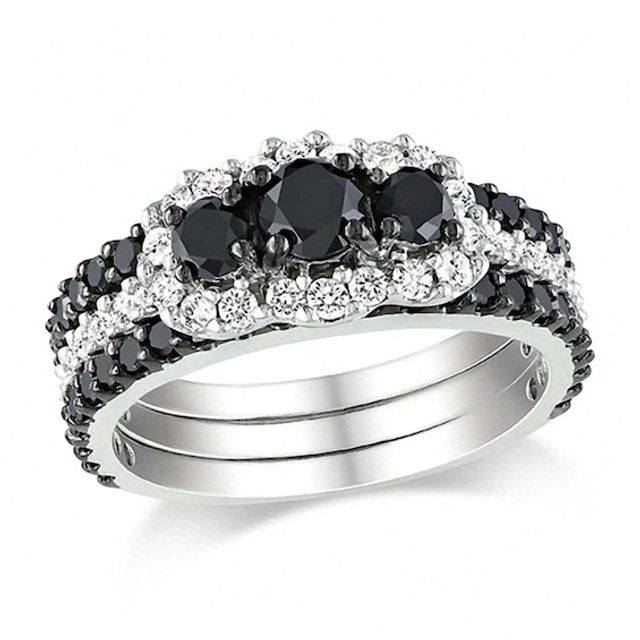 2 CT. T.w. Enhanced Black and White Diamond Bridal Set in 10K White Gold