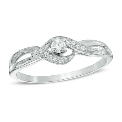 1/10 CT. T.w. Diamond Ribbon Bypass Promise Ring in 10K White Gold