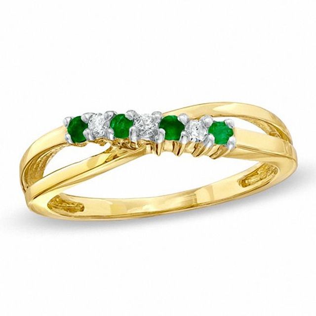 Emerald and Diamond Accent Split Shank Ring in 10K Gold