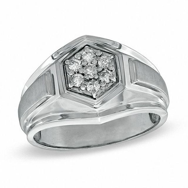 Men's 1/4 CT. T.w. Hexagonal Multi-Diamond Ring in 14K White Gold