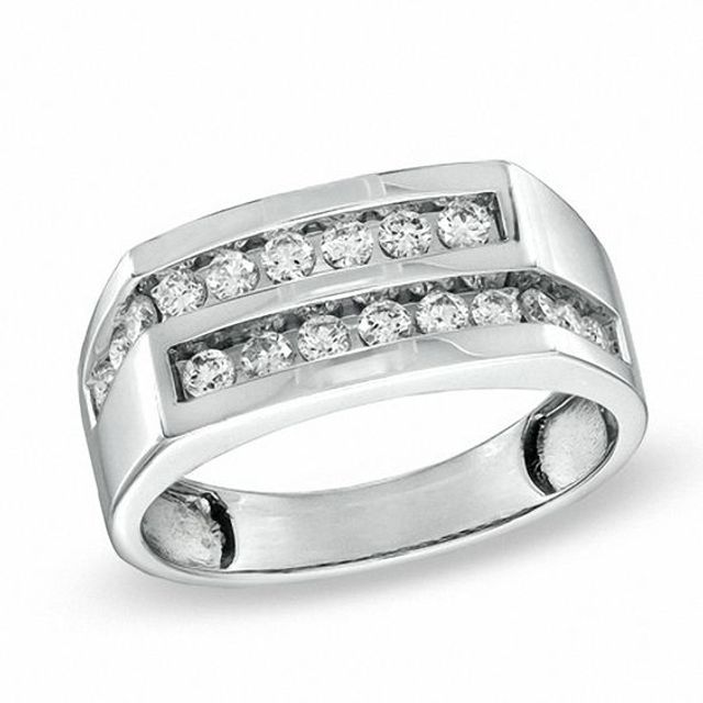 Men's 3/4 CT. T.w. Diamond Double Row Ring in 14K White Gold