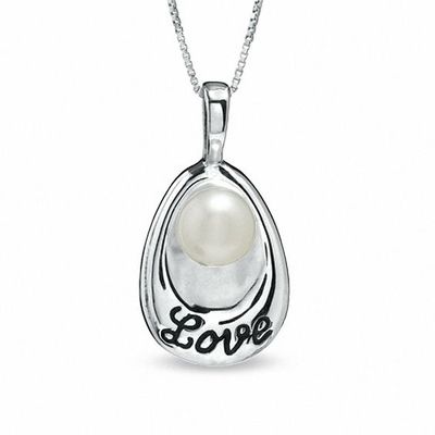 6.0-8.0mm Freshwater Cultured Pearl "Love" Pendant in Sterling Silver