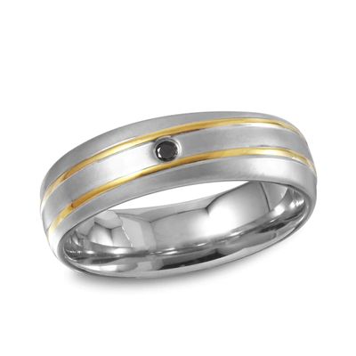 Men's Black Diamond Accent Soliatire Wedding Band in Two-Tone Stainless Steel