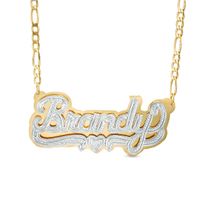 Diamond Accent Hammered Name and Heart Ribbon Accent Plate Necklace in Sterling Silver and 24K Gold Plate (1 Line)