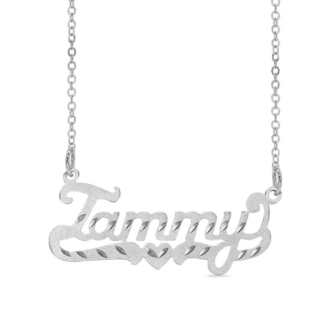 Diamond-Cut and Satin Name Necklace in Sterling Silver (10 Characters)