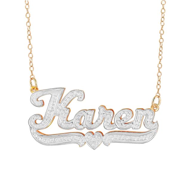 Diamond Accent Hammered Name Pendant in 10K Two-Tone Gold (10 Characters)