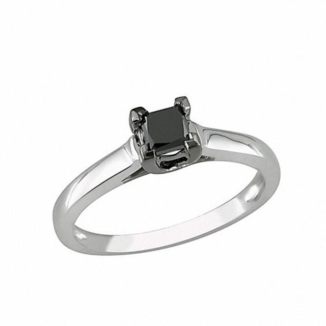 1/2 CT. Princess-Cut Black Diamond Solitaire Engagement Ring 10K White Gold