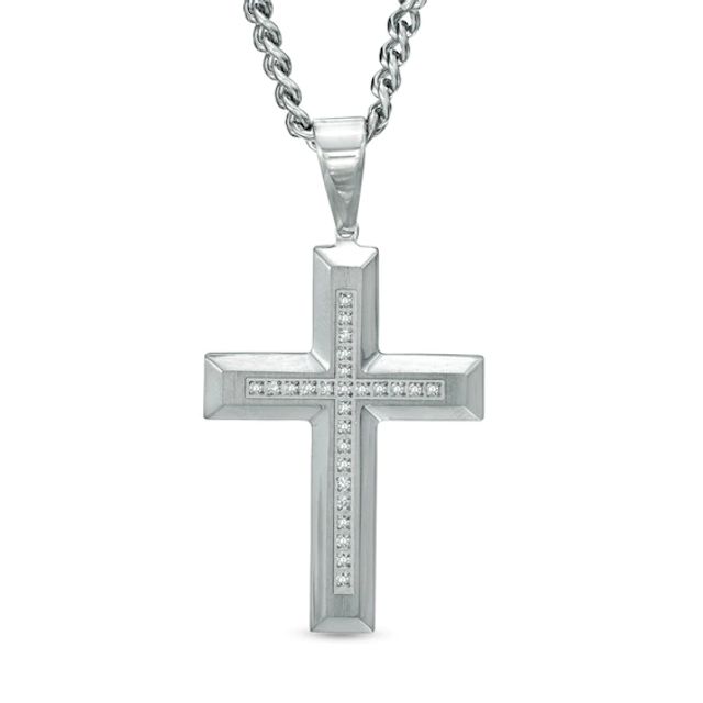 Men's 1/8 CT. T.w. Diamond Cross Pendant in Two-Tone Stainless Steel - 24"