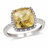 Cushion-Cut Citrine and 1/10 CT. T.w. Diamond Frame Ring in Sterling Silver