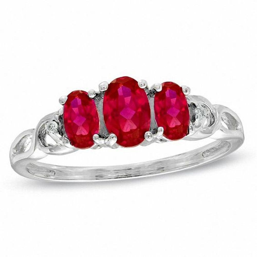 6.0mm Lab-Created Ruby and 1/8 CT. T.W. Diamond Twist Shank Bridal Set in  10K White Gold | Zales