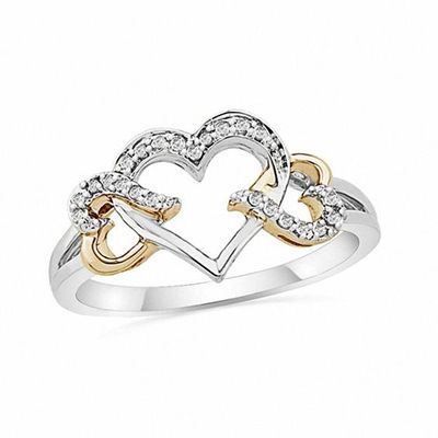 Diamond Accent Triple Heart Ring in Two-Tone Sterling Silver