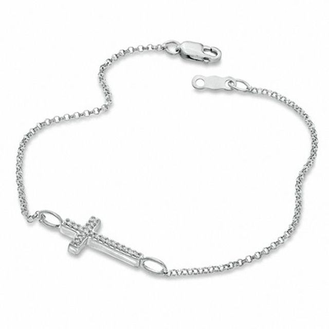 Diamond Accent Cross Bracelet in Sterling Silver