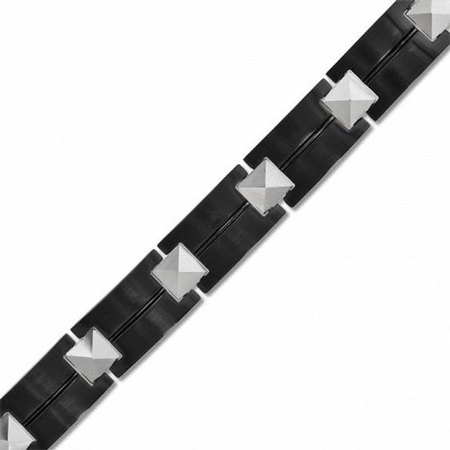 Men's Pyramid Bracelet in Black IP Stainless Steel and Tungsten - 8.5"