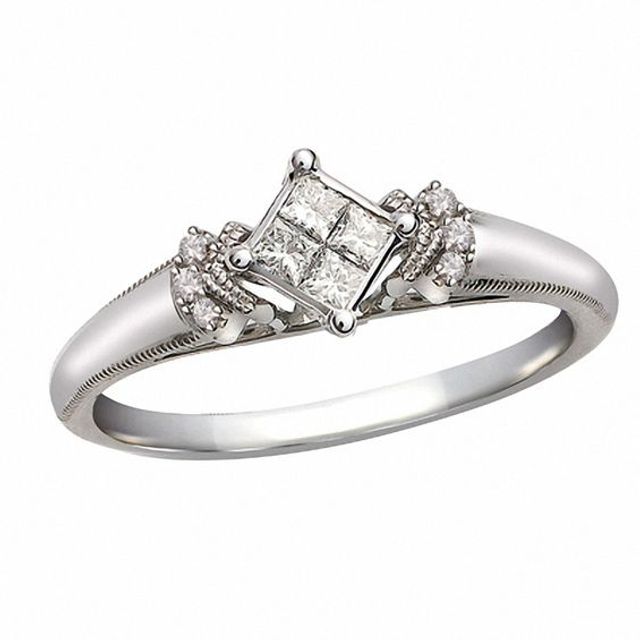 Cherished Promise Collectionâ¢ 1/6 CT. T.w. Princess-Cut Quad Diamond Enchanting Promise Ring in 10K White Gold