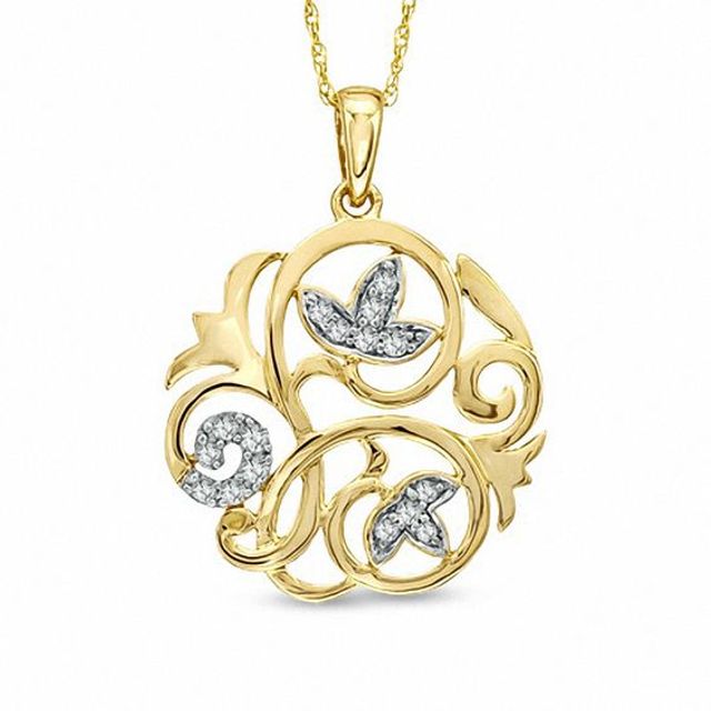 1/8 CT. T.w. Diamond Vine Medallion Pendant in 10K Gold