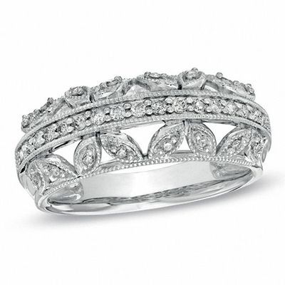 1/4 CT. T.w. Diamond Vintage-Style Band in 10K White Gold