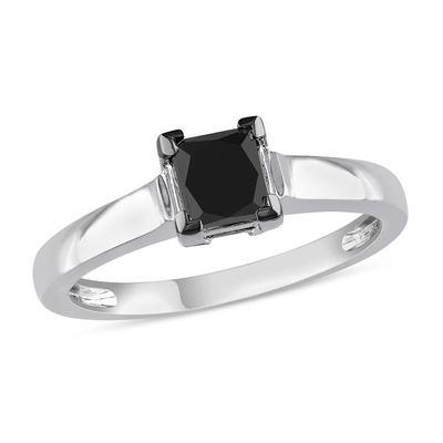 1 CT. Princess-Cut Black Diamond Solitaire Ring 10K White Gold