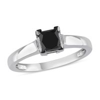 1 CT. Princess-Cut Black Diamond Solitaire Ring in 10K White Gold