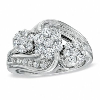 1 CT. T.w. Composite Diamond Three Stone Swirl Bridal Set in 14K White Gold