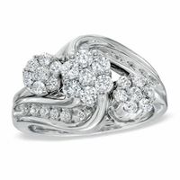 1 CT. T.w. Composite Diamond Three Stone Swirl Bridal Set in 14K White Gold